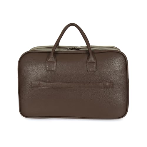 Image of Nautica Unisex 30L Travel Duffle Bag | Premium PU Vegan Leather with Twin Grab Handles for Men & Women | Spacious Main Compartment with Organised Pockets for Weekend Travel Trips | Dark Brown