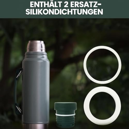 Ersatz-Stöpsel für Thermosflasche, Thermoverschluss für Stanley Classic Flasche, kompatibel mit 473 ml, 750 ml, 1 l, 1,4 l, 1,9 l, inklusive Silikondichtungen (grün)