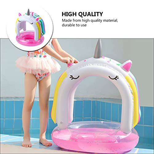 HEMOTON Anel de natação de unicórnio com dossel PVC inflável para natação brinquedo inflável de água