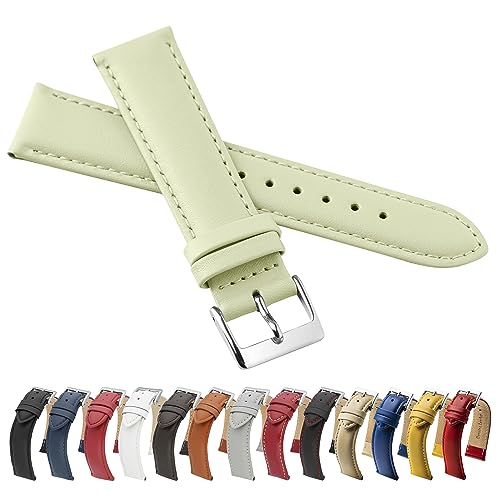 MARCHEL 16 mm Lederarmband Grün Uhrenarmband Glattleder Schließe (16 mm, Mintgrün)