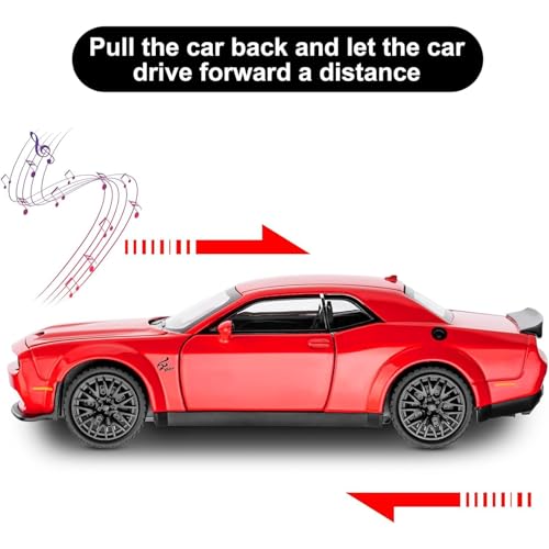 Image of Hellcat Toy Car 1:24 Scale Dodge Challenger Collection Diecast Metal Toy Model Car for Kids Light Sound Pull Back Openable Door