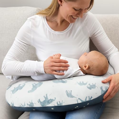 Image of GRSSDER Nursing Pillow Cover Stretchy Minky Removable Nursing Covers for Breastfeeding Pillows, Ultra Soft Comfortable Slipcover for Boy and Girls, Stylish Elephant Pattern