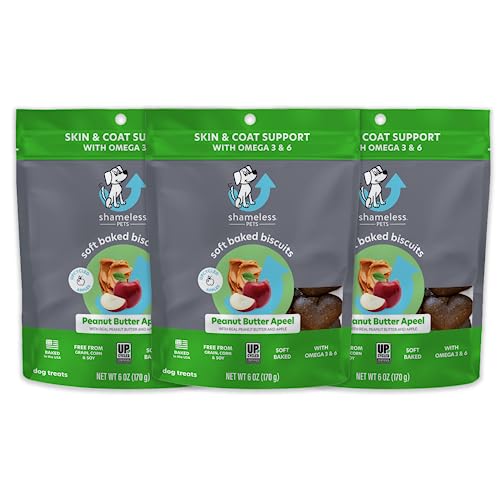 Shameless Pets Soft-Baked Dog Treats, Peanut Butter Apeel - Natural & Healthy Dog Chews For Skin & Coat Support With Omega 3 & 6 - Dog Biscuits Baked & Made In Usa, Grain, Corn & Soy Free - 3-Pack #TOP16