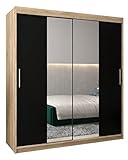Matériaux Durables: L'armoire (armoire chambre adulte, armoire de rangement habits armoire haute ) est fabriquée à partir d'un panneau stratifié massif de 16 mm d'épaisseur, tandis que les bords ont été soigneusement finis avec un placage en PVC de 0,5 mm durable et résistant aux dommages. La façade comporte un miroir poli et les poignées sont en plastique. L'armoire est équipée de portes coulissantes sur des glissières en aluminium.
