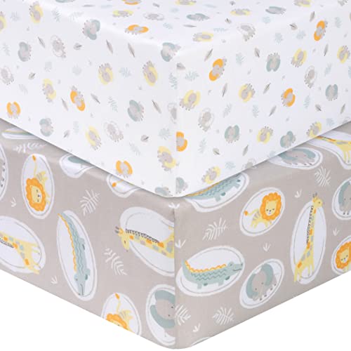 Image of Sammy & Lou Jungle Pals 2-Pack Microfiber Fitted Crib Sheet Set, Fits Standard Crib Mattress 28 in x 52 in; Fully Elasticized,