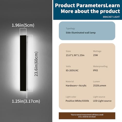 Image of 2 Pack 23.6inch Long Outdoor Led Wall Lights, IP65 Waterproof Black Outside Porch Lights, 6000K Cold White, 24W, Modern Exterior Wall Sconces Lighting for Garage, Patio, House, Garden