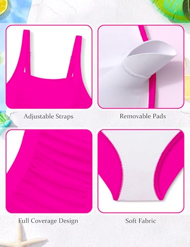 Image of BAVEDER Girls Swimsuit One Piece Swimsuits Solid Ruched Bathing Suit for Girls Full Coverage Modest Padded Swimwear 9-18y
