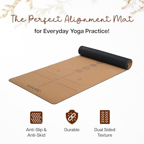 Image of Wiselife Cork Natural Rubber Yoga Mat with Carry Strap 6MM | Extra Large Extra Wide | Anti skid Anti slip for Yoga & Workout (Cork 7 chakra)