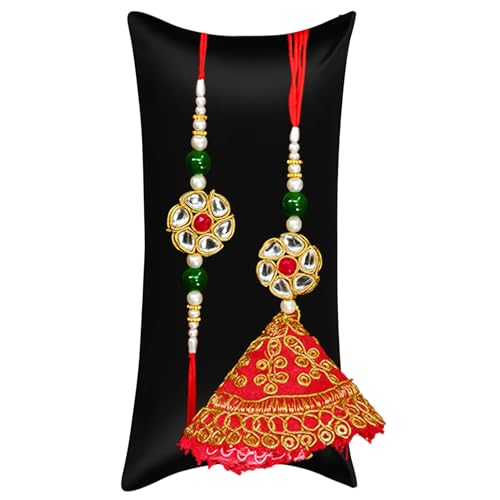 Image of Frostick Rakhi Set Bhaiya Bhabhi Raksha Bandhan Gift Combo Flower Design with Cadbury Celebrations, Roli, Chawal, Greeting Card & Gift Box (Design 2 Rakhi)