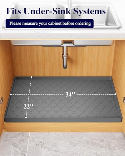 Kitsure Under Sink Mat for Kitchen - Waterproof Silicone Sink Protector with Raised Edge, Multipurpose Cabinet Liner for Kitchen Organization and Storage, Boot Tray, Pet Food Mat, 34" x 22", Gray #5