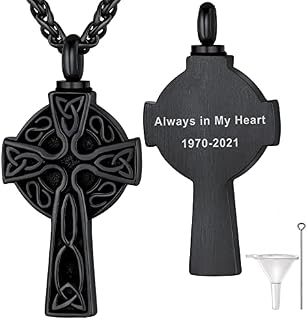Supcare Cross Ash Urn Necklace for Men Women, Stainless Steel/Gold/Black Cremation Jewelry Memorial Keepsakes Pendants Loss of Father Mum NANA Gift, with Filling Kit Gift Box