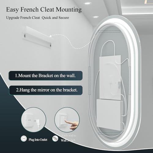 OKPAL 24x36 Oval Lighted Bathroom Mirror, LED Bathroom Mirror with Lights, Oval LED Mirror for Bathroom, Anti-Fog, Shatter-Proof, Dimmable, Memory, 3 Colors (Front Lights + Backlit) by OKPAL - Image 6