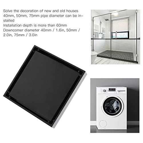 Unsichtbarer Bodenablauf, 10cm / 3.9in Edelstahl Duschablauf, Boden Abfluss Abdeckung mit 1,3 mm Schwarzer Unsichtbarer Einbettziegel Verdrängung Filter Geruchsdichter Duschrinne Ablaufrinne