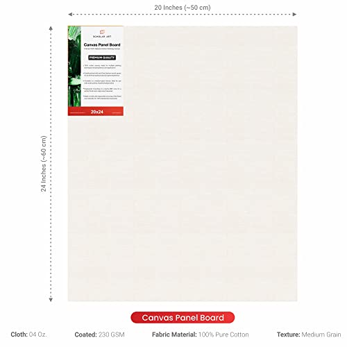 Image of Scholar Art Hobby Series 04 Oz (230 GSM) 100% Cotton Canvas Panel Board for Painting (White Blank Canvas Boards for Acrylic Paint, Oil Paint, Wet & Dry Media) | 20 inchx24 inch (50x60 cm), Pack of 12