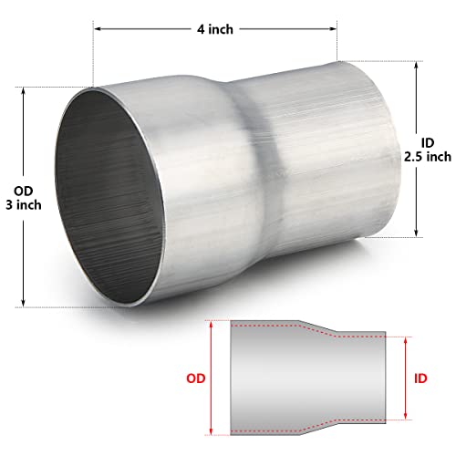 Image of A-KARCK Exhaust Adapter Connector 2.5 inch ID to 3 inch OD, Exhaust Pipe Reducer 304 Stainless Steel, 4 inch Overall Length