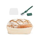 El Paquete Incluye: 1 * cesta de pan ovalada, 1 * raspador de masa, 1 * cuchillo moldeador de pan verde.