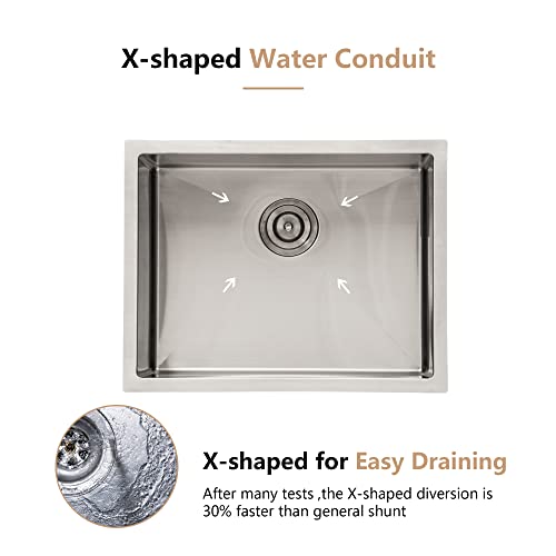 23" Undermout Bar Sink - Dcolora 23 Inch Stainless Steel Kitchen Bar Prep Sink 16 Gauge With Round Corner X Grooves Single Bowl Rectangular Rv Camper Bar Sink Under Counter Utility Basin #TOP7
