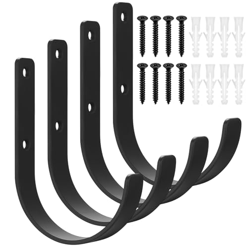 QJKEJI 4 Pcs Gancho Pared de Garaje Resistentes, Ganchos Bicicleta Pared, Ganchos para Colgadores de Garaje, Soporte Gancho en J para Colgar Herramientas de Jardín Eléctricas, Negro