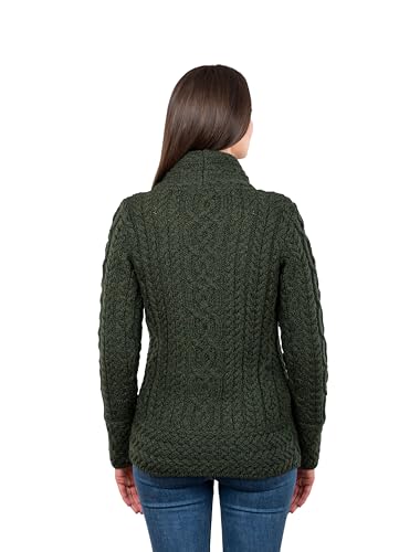 Image of SAOL Irish Cardigan for Women Made of 100% Merino Wool Ireland Sweater Cable Knit Zip Jacket