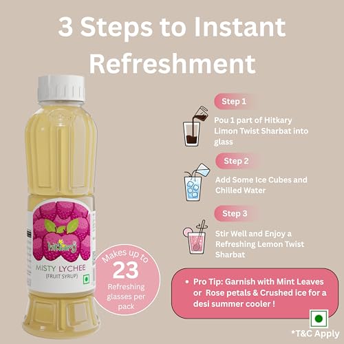 Image of Hitkary Misty Lychee Syrup 700 ml | Refreshing Lychee Drink Concentrate | Ideal for Mocktails, Coolers & Summer Drinks