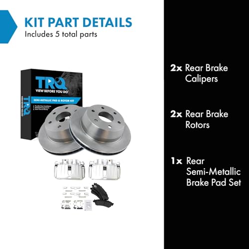 Image of TRQ Rear Brake Pad and Rotor Set Semi Metallic Rotors Calipers Compatible with 2002-2004 2006 Chevrolet Silverado 1500 2000-2001 GMC Yukon XL 1500