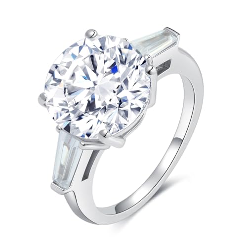 7.5 CT Cubic Zirconia Solitaire Engagement Ring for Women, 925 Sterling Silver & 18K White Gold Plated, Wedding Promise Ring Size 4.5-10 - Main Image