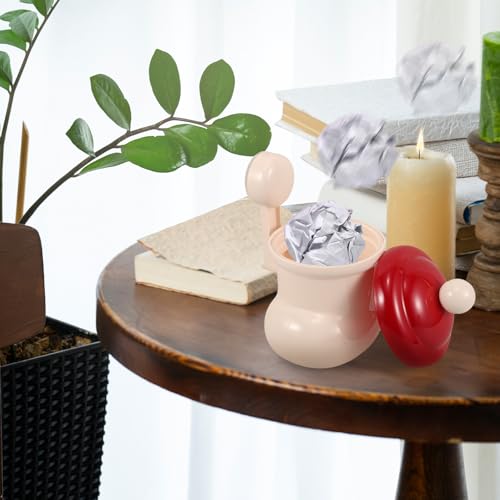 Mini caneca de basura beige con tapa y diseño bota miniatura 5