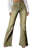 LOLONG Flare High Waisted Jeans for Women Trendy Casual Fashion Bell Bottom Denim Pants Green