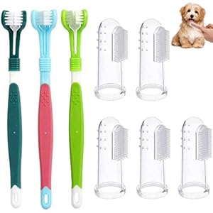 Pack of 8 dog toothbrushes, dog toothbrush, finger, pet toothbrush, toothbrushes for dogs, pet toothbrush, triple head toothbrush for small pet cats and dogs