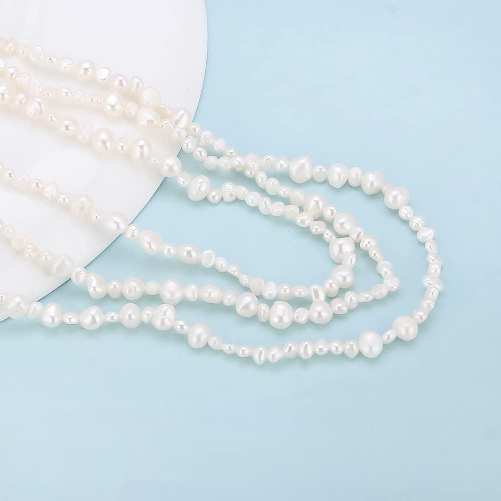 White Freshwater Cultured Pearl Necklace Long Baroque Pearl Handmade Strand Necklace for Women - Image 3