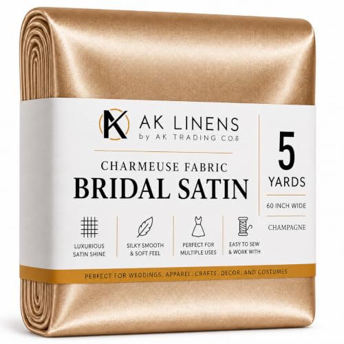 AK TRADING CO. 60" inches Wide-by The Yard-Charmeuse Bridal Satin Fabric for Wedding, Apparel, Crafts, Decor, Costumes (Champagne, 5 Yards)