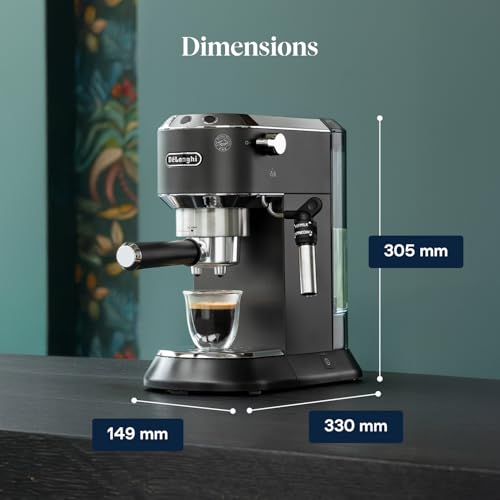 De’Longhi Dedica Style - Perfetto Machine à Expresso Compacte, Mousseur de Lait Manuel pour Expresso et Cappuccino, Compatible Dosettes ESE, Panneau de Commande à Boutons, Largeur 15cm, Noir(EC685.BK)