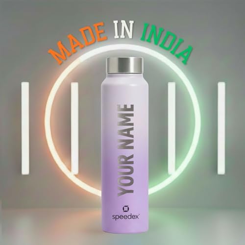Image of Speedex Customised Engraved Name Stainless Steel Water Bottle 1 Ltr - Personalised Screw Cap Bottle for Kids, Men & Women, School, Office, Gym, Dual Purple, Set of 1