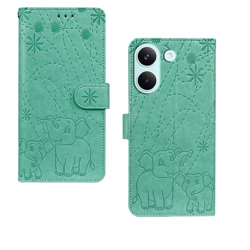 Image of amazon basics Poco X8 Pro 5G Flip Cover | Card Pockets Wallet & Stand | Flip Cover for Poco X8 Pro 5G (Green Elephant)