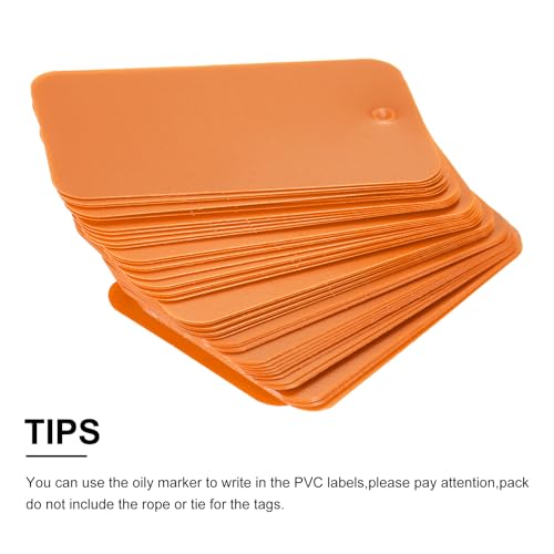 QUARKZMAN 100 Stück Versandanhänger wasserdichte mit Seil, 9 x 5 CM PVC Blanko Kunststoffanhänger Rechteckig für Namensetiketten Kleidung Anhänger Geschenkverpackung, Orange