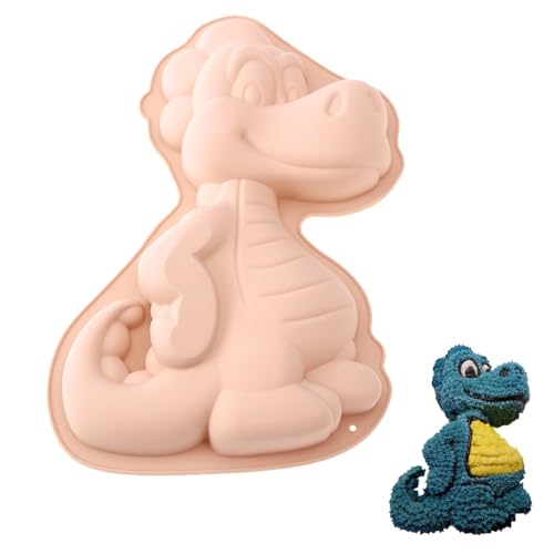 YEAPEAK Moule à gâteau dinosaure 3D en silicone pour pâtisserie dinosaure, anniversaire d'enfant, rose