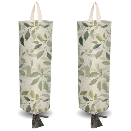 CRASPIRE 2 Soporte de Plástico para Bolsas de la Compra con Hojas Verdes Y 4 Ganchos Reutilizable para Montaje En Pared Resistente para Guardar Bolsas de la Compra de Lona Impermeable Lavable para el