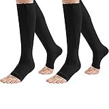 Compression Socks (2 Pairs) New Compression Zip Sox Socks Stretchy Zipper Leg Support Unisex Open Toe Knee Stockings (Black, XXL)