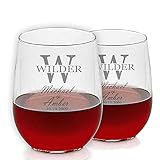 C AND C STOCK Personalized Stemless Wine Glasses - Set of 2, for Toasting - Split Font- Laser Engraved - Customize your design