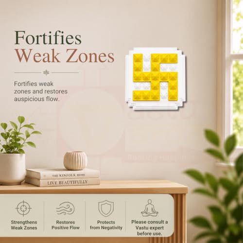 Image of Plastic Yellow swastik Pyramid Plate | Size- 2.5 Inch Approx | Wall Sticking Swastik | Pack of 2 | Prosperity & Peace Enhancer