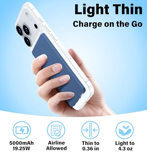 Image of 3-in-1 5000mAh for Magsafe Power Bank Thin Slim 22.5W Fast Charging Type C Magnetic Battery Pack Powerbank for Travel, Mini Wireless Portable Charger for iPhone 17 16 15 14 13 Watch Android Matte Blue
