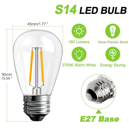 ROMANJOY E27 Screw Bulb Warm White 2700K, PC Shatterproof S14 LED Replacement Bulb Outdoor 2W Equivalent 20W - Image 4