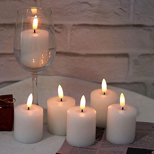 Image of LED Votive Flickering Flameless Candles, Flameless Pillar Candlesticks with 3D Wick Realistic, Real Wax Candles Battery Operated for Wedding Birthday Home Decor (Battery Included)