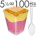 DLux 100 x 5.5 oz Mini Dessert Cups with Lids and Spoons, Square Large - Clear Plastic Parfait Appetizer Cup - Small re-usable Serving Bowl for Tasting Party Desserts Appetizers - Recipe Ebook