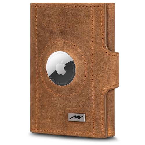 Marc Peter® Washingon Leder Slim Wallet - Airtag Geldbörse mit Münzfach - RFID Schutz kleines Mini Portmonee - Kreditkartenetui Kartenetui – Airtag Portemonnaie Geldbeutel Bräune Hunter