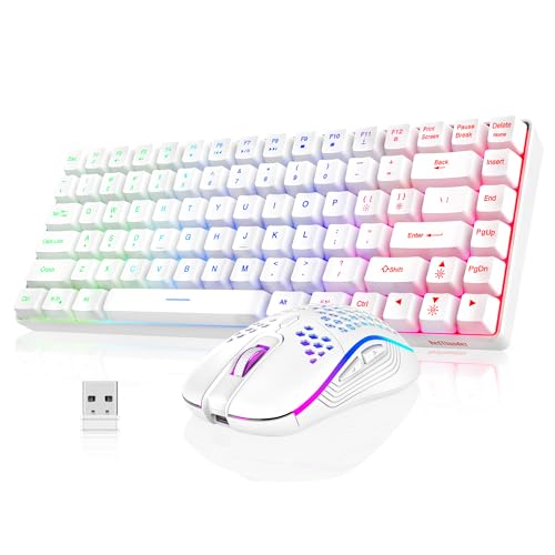 RedThunder K84 Wireless Keyboard and Mouse Combo, Rainbow Backlit Rechargeable Battery, 75% Layout TKL Ultra Compact Gaming Keyboard & Lightweight 3200 DPI Honeycomb Optical Mouse (White)