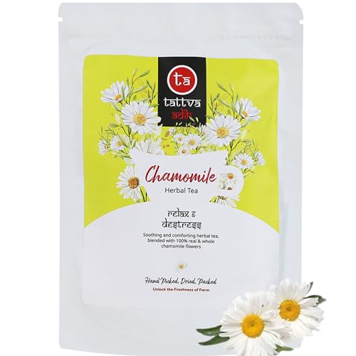 Tattva Adih Chamomile Loose Flower Tea, 100 gm Pouch, Promotes Go...