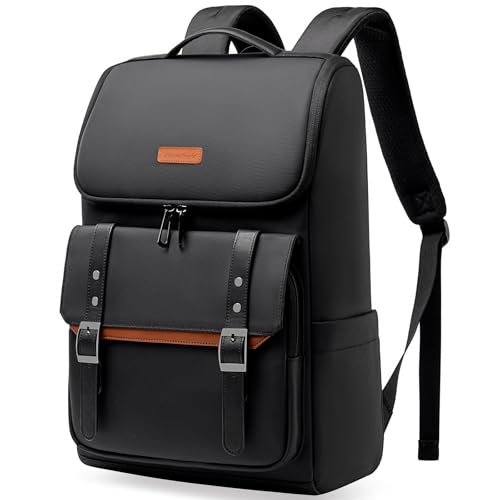 Mochila para Portátil 17,3″ con Tapa y Diseño Original – Mochila Vintage de Trabajo para Hombre y Mujer, Gran Capacidad, Resistente al Agua y Ligera, Ideal para Oficina Universidad y Uso Diario–Negro