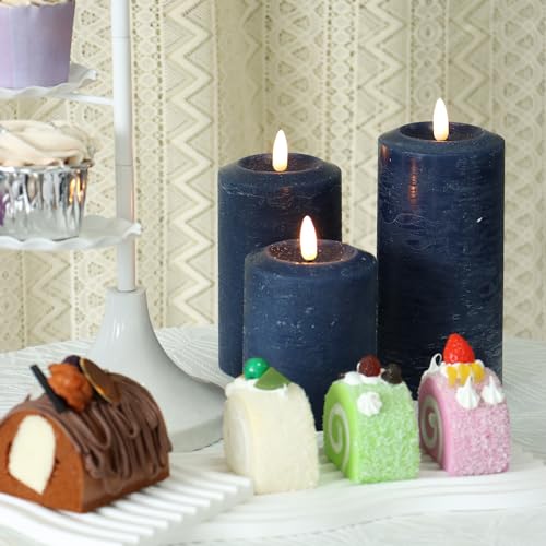 Battery Operated Flameless LED Candles Real Wax Pillar Candles, Navy Blue by EZiGarden - Used condition - Image 2