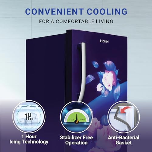 Image of Haier 190 L, 5 Star, Direct-Cool Single Door Refrigerator (HED-205MRB-P, Marine Rose, Base Stand Drawer)